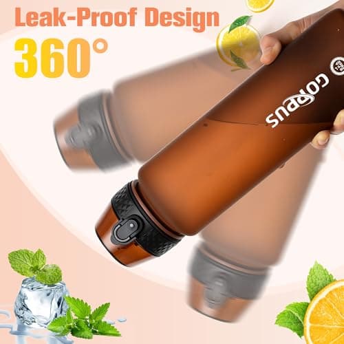 GOPPUS 1L/32oz Tritan Water Bottle with Straw-Soft Matte Finish Leakproof Drink Bottle with Measurements Bottles with Flip Top Motivational Bottles with Time Marks for Adults BPA Free (Brown) — view 5