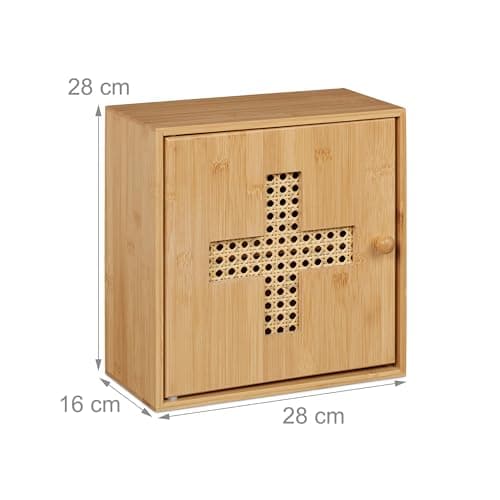 Relaxdays Medicine Cabinet, Bamboo, Freestanding First Aid Cupboard, HWD: 28 x 28 x 16 cm, Medication Storage, Natural — view 3