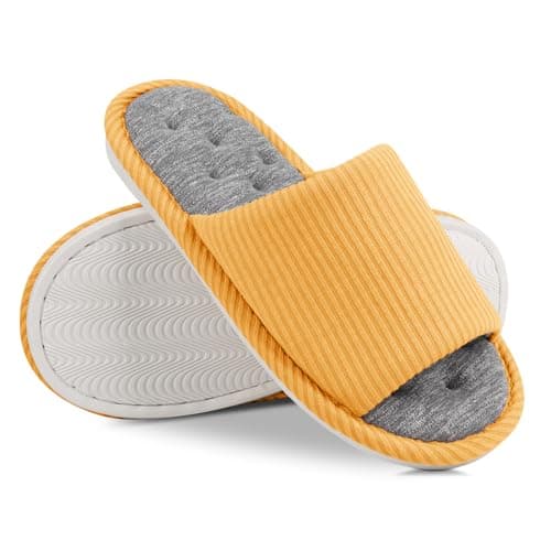 TIECHI Womens Slippers, Ladies Slippers Open Toe Slipper Women, Non-Slip House Memory Foam Slipper Women for Indoor Outdoor, 38-39EU/5-6UK, Yellow