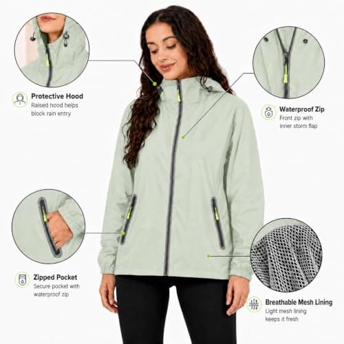 NWDEY Waterproof Jackets Women with Reflective Strips, Lightweight 300g Packable Raincoat for Ladies, Breathable Hooded Windbreaker Jacket for Hiking (UK, Alpha, L, Regular, Regular, Sky Blue) — view 4