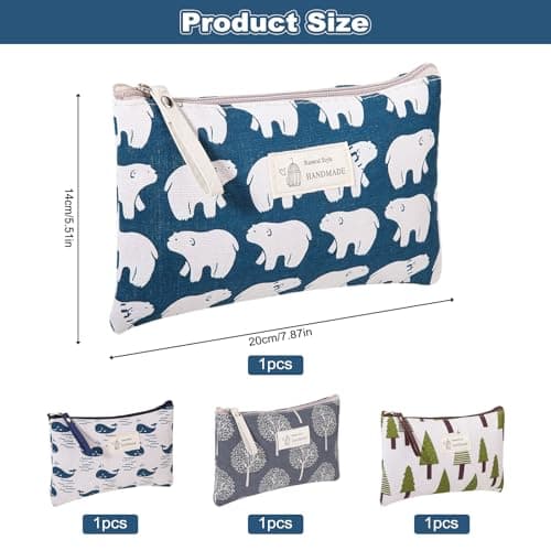 4 Pcs Canvas Cosmetic Bags, Printed Make Up Bags for Women, Multifunctional Travel Toiletry Bag with Zipper, Small Makeup Bag for Handbag for Gift Travel Daily Use — view 2