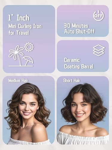 Mini Hair Curling Tongs for Short Hair 25mm, Travel Hair Tongs Iron for Europe, Portable Hair Wand Dual Voltage with 5 Heat Settings — view 2