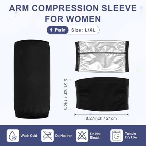 M METERXITY 1-Pair Arm Trimmers Sweat Bands, Upper Arms Compression Sleeve Wrap Sauna Belt for Women Arms/Workout/Sports, Sweat Arm Trainer Bands [Size L/XL, Black/Silver] — view 3
