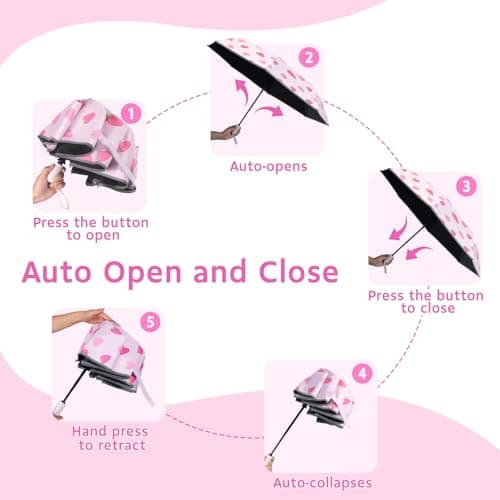 omedecal Automatic Folding Umbrella for Kids Girls & Boys, Strawberry — view 5