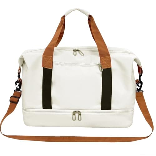 Cabin Bag 47x28x25, Large Capacity Weekend Bag for Men/Women, Water-Resistant Travel Duffel Sport Gym Tote Mum Hospital Bags with Wet Pocket, Hand Luggage Bag (White)