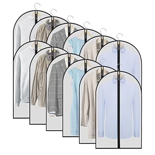 WAORZMK Garment Bags, 12 Pack 40 In Clear Plastic Suit Covers for Men Women