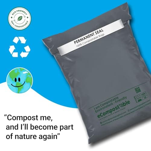 100x Eco-Friendly Mailing Bags Compostable Parcel Bags - Assorted Sizes (Small to Large) - Zero Waste Shipping Bags - Corn Starch Grey Postage Packaging for Vinted, eBay, Small Businesses — view 2