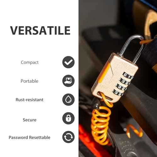 UP Security Ski Lock, Small Combination Lock with Extendable Cable (91 cm) Combination Cable Locks for Outdoor Use Snowboard Travel Luggage Backpack Bicycle Motorcycle Helmet (Gold) — view 3