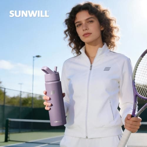SUNWILL Metal Water Bottle with Straw Stainless Steel, 650ml Insulated Leakproof Thermal Flask for Cold and Hot Drink, Travel, Sports, Gym, Muted Violet — view 5