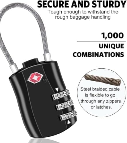 Suitcase Locks BeskooHome Luggage Locks - TSA Approved Luggage Locks, Zinc Alloy Security Padlock, 3-Dial Combination Travel Padlock for Luggage, Suitcases, Backpacks, Laptop Bag, etc.- 2 Pack — view 4