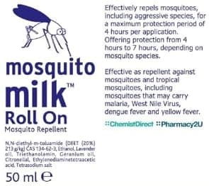 Mosquito Milk Insect Repellent Roll-On 50ml | Tropical Strength with 20% DEET & Geranium | Effective Against Malaria & Dengue Mosquitoes | Travel Size — view 3