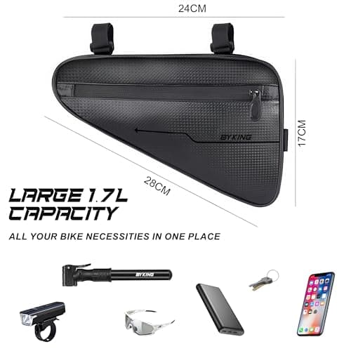 Byking Bike Bag, Cycling Waterproof Bike Frame Bags, Ebike Battery Bag Strap-On Saddle Pouch Panniers Storage Tube Bicycle Pouch for MTB, Road and Hybrid Bikes. Phone, Wallet Tool Cycle Storage Sack. — view 4