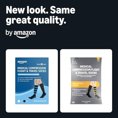 Healthcare by Amazon Medical Compression Socks, Class I (18–21 mmHg), Graduated Compression – for Flights, Travel & DVT Prevention, Breathable & Anti-Odour, Black, Size M/L (39–43) — view 2