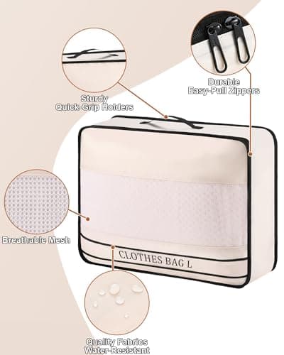 Ougrand 9 Set Packing Cubes Luggage Packing Organizers for Travel Accessories Space Saving Travel Bags for Carry On, Lightweight Mesh Zipper, Clothes, Shoes, Laundry and Shoe Bag, Suitcases (Cream) — view 5