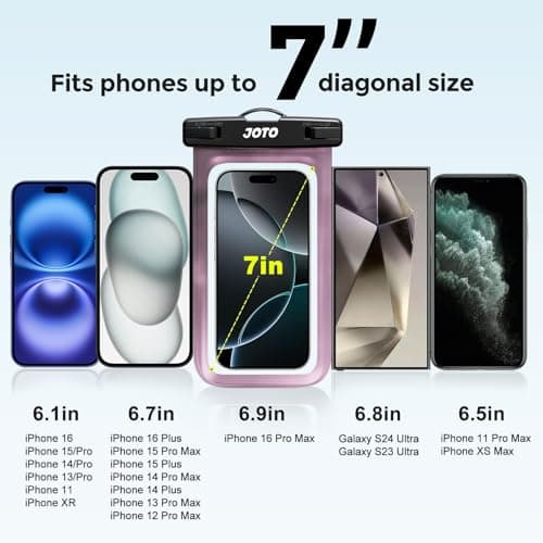 JOTO Waterproof Phone Pouch Cellphone Dry Bag Case for iPhone 17 Air 16 15 14 13 12 Pro Plus Max XR X 8 7 6S SE, Galaxy S23 S22 S22+ S21 up to 7" -Clearpurple — view 4