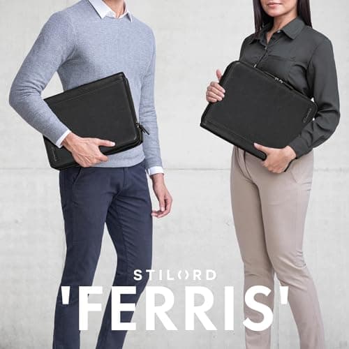 STILORD 'Ferris' Leather Document Folder A4 XL Vintage Conference Folder for 13,3 inch Laptops MacBook PC Case Bag Organiser Notebook Genuine Leather, Colour:Black — view 2