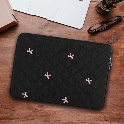 BAAGOAZ 11 Inch Laptop Sleeve Protective Case with Embroidered Bows, Black — view 5