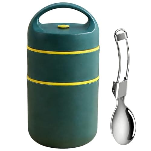 304 Stainless Steel Insulated Food Flask, Heat Retention Breakfast Cup with Removable 2 Layer Compartment, Leak Proof Lunch Container for Office, Travel