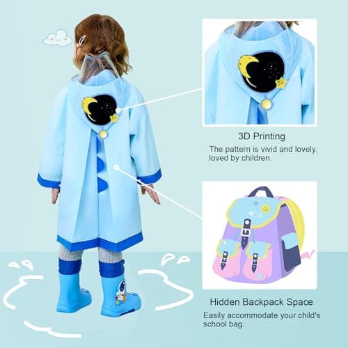 Hovkib Kids Raincoat Toddler Rain Poncho Girls Boys Waterproof Rain Jacket Lightweight Rain Cover for 2-9 Years — view 3
