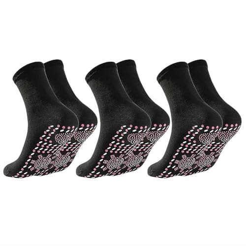 Tourmaline Thermal Circulation Self-Heating Socks - 3 Pair Slimming Foot Massage Socks with Acupressure for Men & Women (Black3)