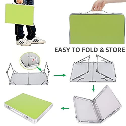 Qimu Small Folding Table Lightweight Aluminium Folding Camping/Picnic/Travel Table, Laptop Bed Table,Portable Table for indoor/Outdoor Use(Green,60cm) — view 6