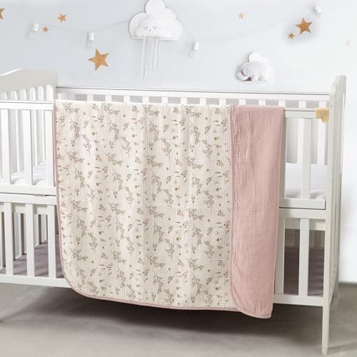 CREVENT 100% Organic Cotton Muslin Baby Blanket for Newborns, Essential for Baby Shower Birthday Gift - Flower 100X100cm — view 2