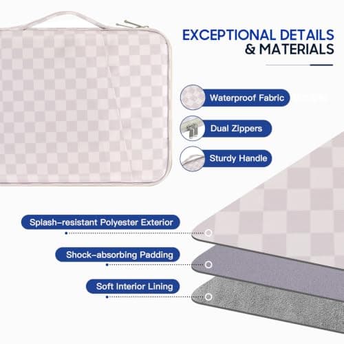 TiMOVO Laptop Sleeve 13.3-14 Inch for MacBook Neo/Air/Pro, Khaki Checkered — view 5