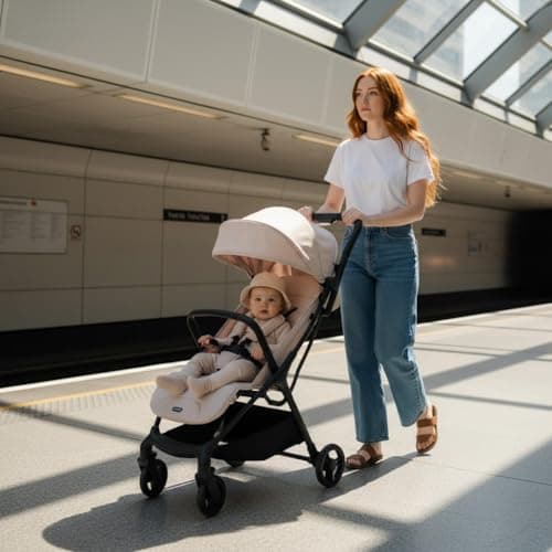 My Babiie MBX2 Compact Stroller – from Birth to 22kg, Foldable, Lightweight, Travel Buggy for Toddlers, Pushchair with UPF50+ Sun Canopy - Oatmeal — view 2