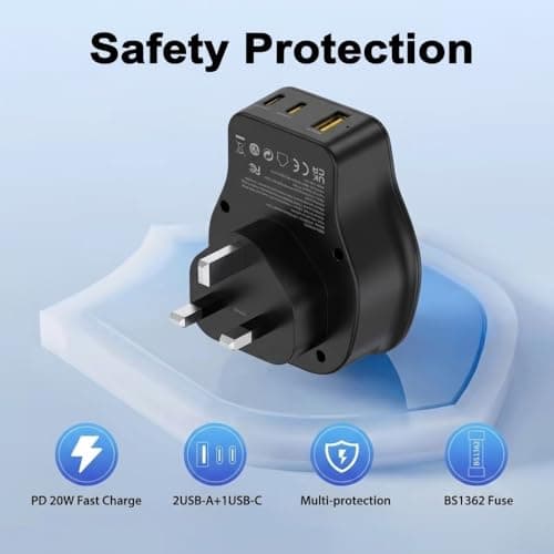 Mobitel Universal Travel Adapter UK with 20W USB-C PD 1 USB-A & 2 USB-C Ports Worldwide Plug Adapter for EU US AU Asia Fast Charging Power Adapter for Travel (Black) — view 6