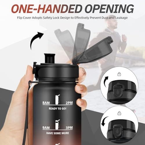 Grsta 1 Litre Sports Water Bottle with Filter, Leak-Proof, Motivational, Black-Red — view 4