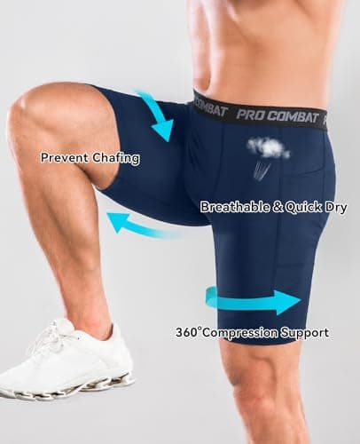 Niksa Compression Shorts Men Gym Running Sports Anti Chafing Underwear Base Layer Shorts Sports Undershorts Quick-Drying Fabric Men’s Workout Shorts, Navy Blue, M — view 3