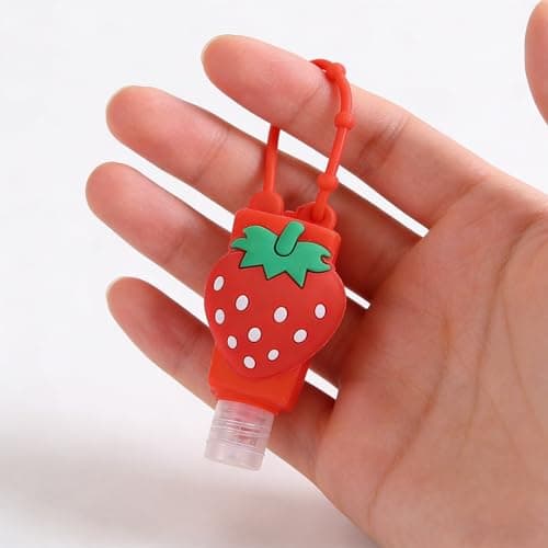 3 Pcs Strawberry Empty Travel Bottle Kids Hand Sanitiser Bottles, Strawberries Refillable Bottle Cosmetic Container, Silicone Case Keychain Carrier, Refillable Portable Travel Containers Tools — view 6