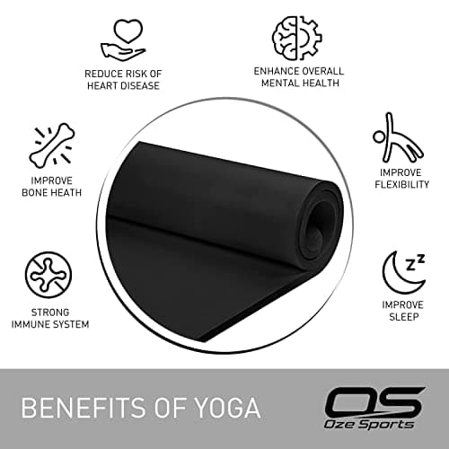 OZE SPORTS Yoga Mat, NBR Foam, Extra Thick, Non-Slip, High Density, Large, for Pilates, Gymnastics, HiiT and Fitness, with Carry Strap (Black) — view 3