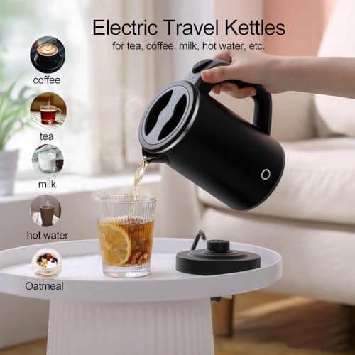 Zoravson 600W Travel Kettle Electric, 800ml Small Kettle, Portable Kettles, Auto Shut-Off & Boil-Dry Protection,UK Plug,Low Wattage Stainless Steel Kettles for Motorhome,Office,Hotel,Dorm-Black — view 4