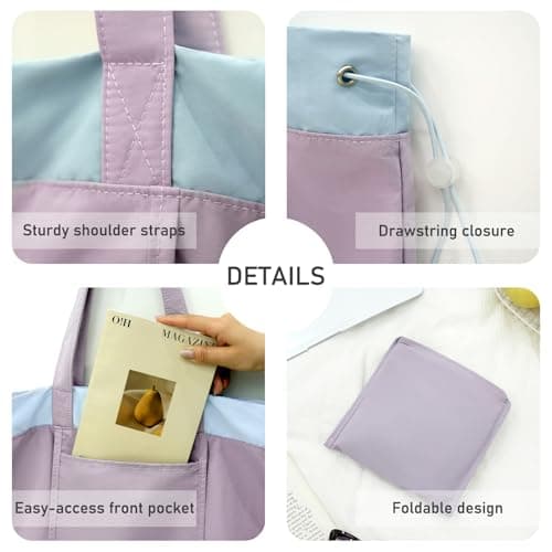 GODWOODS Tote Bag Aesthetic Canvas Handbags with Zipper for Women Travel Shoulder Bags Purses with compartments (A - Purple) — view 6
