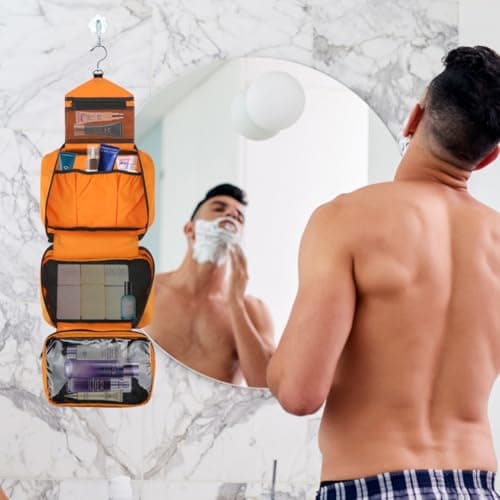 homchen Hanging Toiletry Bag Travel Kit for Men Women, Upgrade Large Capacity Wash Bag Makeup Bag with 4 Compartments, Foldable Compact Size — view 5