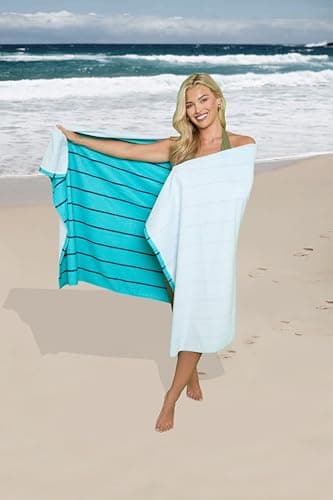 GC GAVENO CAVAILIA Extra Large Beach Towel 1 Piece - Quick Dry Sand Free Microfiber Beach Towels For Adults (100x200 Cm) - Super Absorbent Lightweight Travel Camping Swimming Towels - Aqua/Navy — view 4