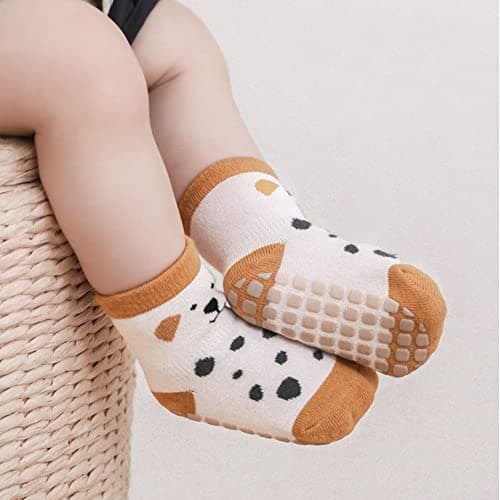 FedMois 5 Pairs Baby Kids Anti-slip Socks Cotton non skid Ankle Socks Animals, Penguin, 1-3 Years — view 2