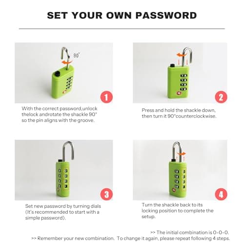 UP Security TSA Locks for Luggage, Small Combo Lock for Suitcase, 4 Digit Combination Lock for Outdoor, Gym Locker, Cabinet, Gun Case, Travel Safe Padlock with Code for Backpack, Bag Zipper (Green) — view 6