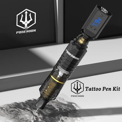 POSEIDON Wireless Tattoo Machine Kit with 20 Tattoo Cartridge Needles, Ink Set & 2 Rechargeable Batteries | Professional Portable Tattoo Pen Gun Set for Beginners | Complete Starter Supplies(PTK052) — view 6