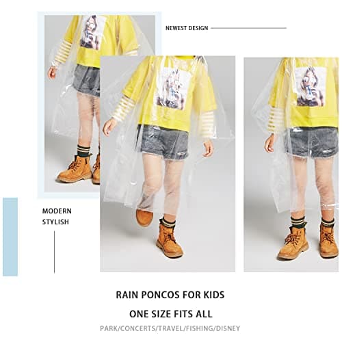 TUNCHMO Disposable Rain Ponchos Family 6 Pack for Adults & Kids Extra Thick — view 2