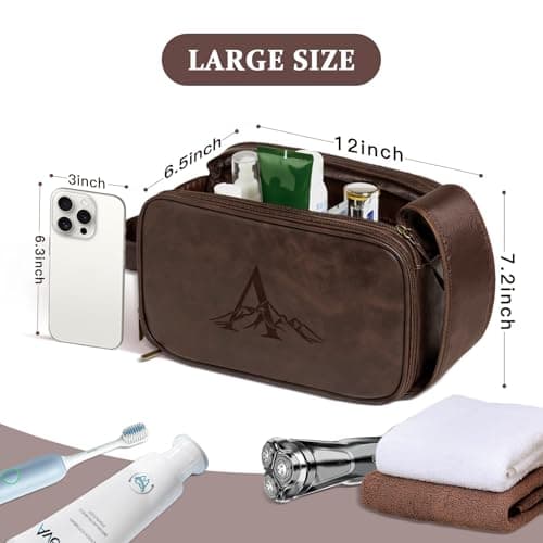 Janhavi Travel Toiletry Bag For Mens PU Leather Engraved Initials (Brown — view 5