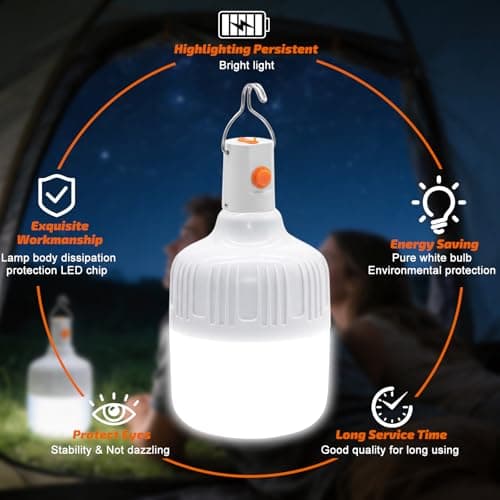 2 Pack Camping Lights, 600 Lumen Hanging Camping Lantern, 3 Lighting Modes LED Camping Lamp, Portable USB Rechargeable Waterproof Tent Light for Outdoor, Emergency, Power Cuts — view 2
