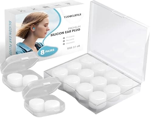 8 Pairs Silicone Ear Plugs for Sleeping, 27dB Sleep Noise Cancelling, Soft, Re-Usable, Waterproof, Premium Moldable Silicon Earplugs, for Sleep, Travelling, Studying, Wax Plug White