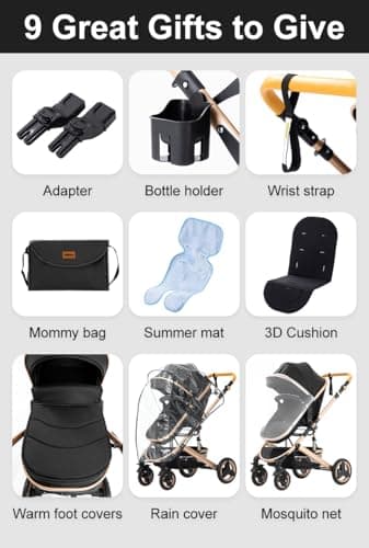 YAZOCO 3 in 1 Prams Travel System, Foldable Lightweight Baby Stroller, Adjustable Handle, Aluminum Frame for Newborn 0-4 Years Changing Bag (530 Grey) — view 2