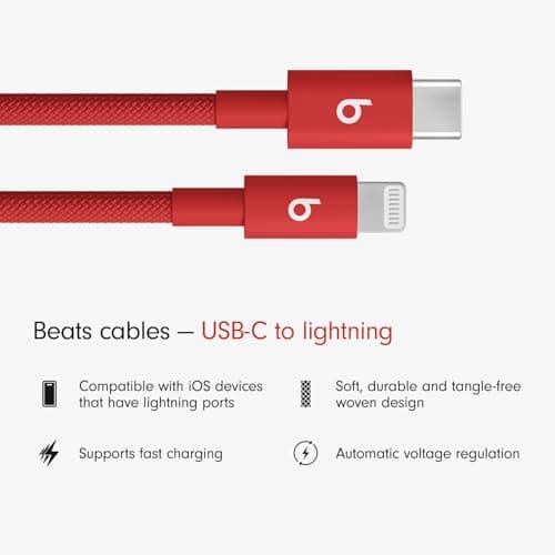 Beats USB-C to Lightning Woven Cable, Fast Charging, Durable/Tangle-Free, Compatible Charger for Apple Devices w Lightning Ports (1.5 m) – Rapid Red — view 2