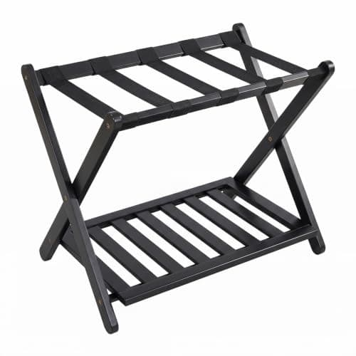 COSTWAY Bamboo Luggage Rack, Folding Suitcase Stand (Black, 1PC)