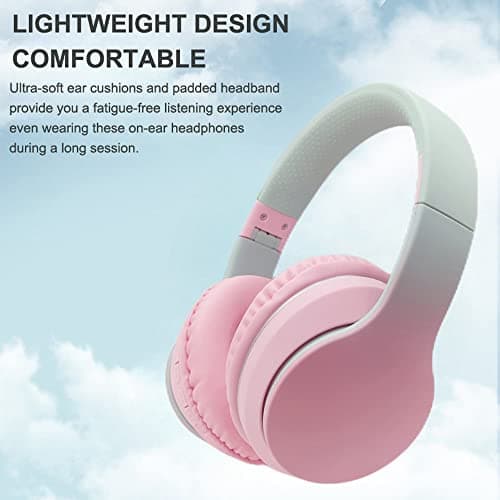 Usoun Bluetooth Headphones Over-Ear,Kids Wireless Bluetooth Headphones with Mic,Foldable Wireless/Wired Stereo Headset,TF Card,Kids Headphones for Boys Girls Travel School Cellphone Tablet PC (Pink) — view 3