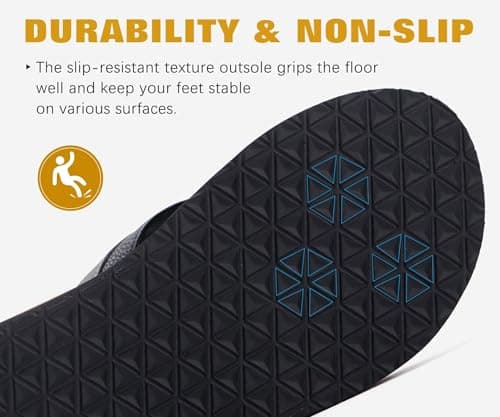 KuaiLu Leather Flip Flops Men Support Thong Sandals Shower Dark Black 9 — view 6