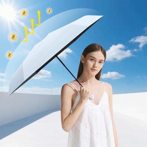 WoRuyKot Mini Sun Travel Umbrella Ring handle Coating Layer Fabric Blocking/anti Compact Folding Purse Umbrella/Lightweight Small (Blue) — view 2